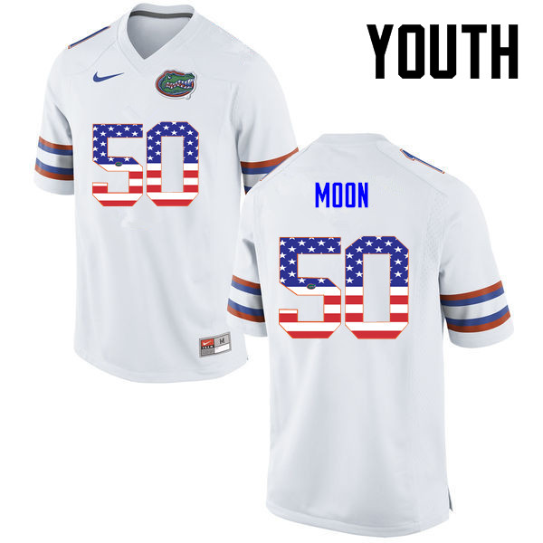Youth Florida Gators #50 Jeremiah Moon College Football USA Flag Fashion Jerseys-White